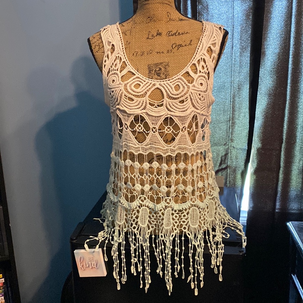 See through lace ombré tank top